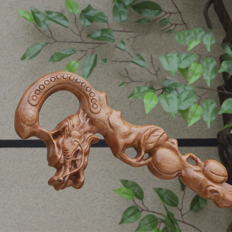 Walking Stick из 100% цельного дерева с резьбой по драконьей головке ручной костыль