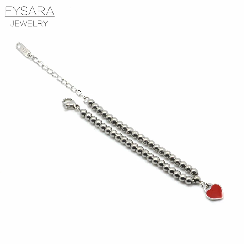 Браслет FYSARA с красной эмалью в форме сердца браслеты из нержавеющей стали