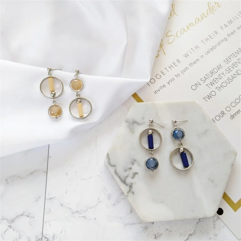 2019 Креативные Круглые асимметричные серьги с голубыми бусинами и жемчужинами