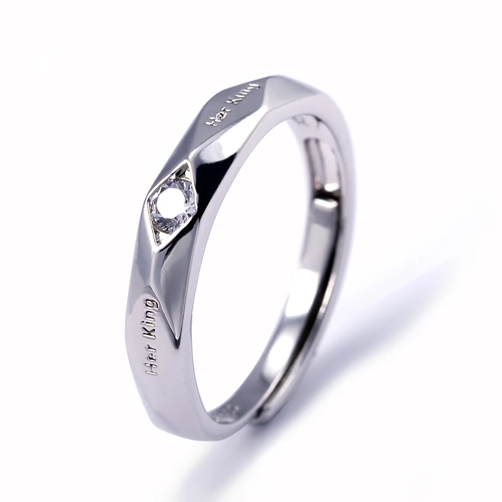 New Fashion Couple Rings Silver His Queen Her King Lover Ring Adjustable Wedding Band Crystal Jewelry Valentine's Day Gifts | Украшения