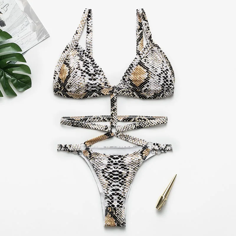 Бразильское бикини с принтом змеиной кожи пуш-ап 2020 купальник открытой спиной