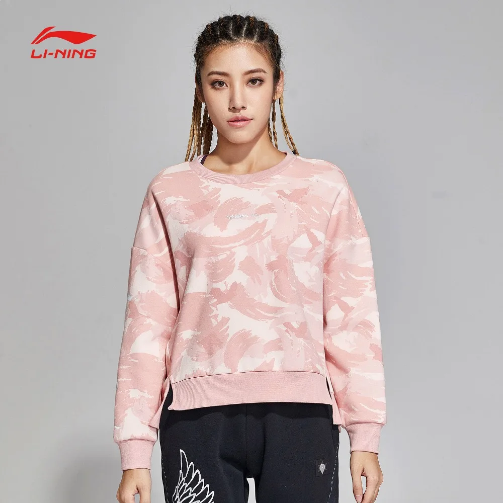 Li-Ning женский сверхмодный свитер теплый флис свободный крой 66% полиэстер 34% хлопок подкладка спортивные топы кофты AWDN808 COND18