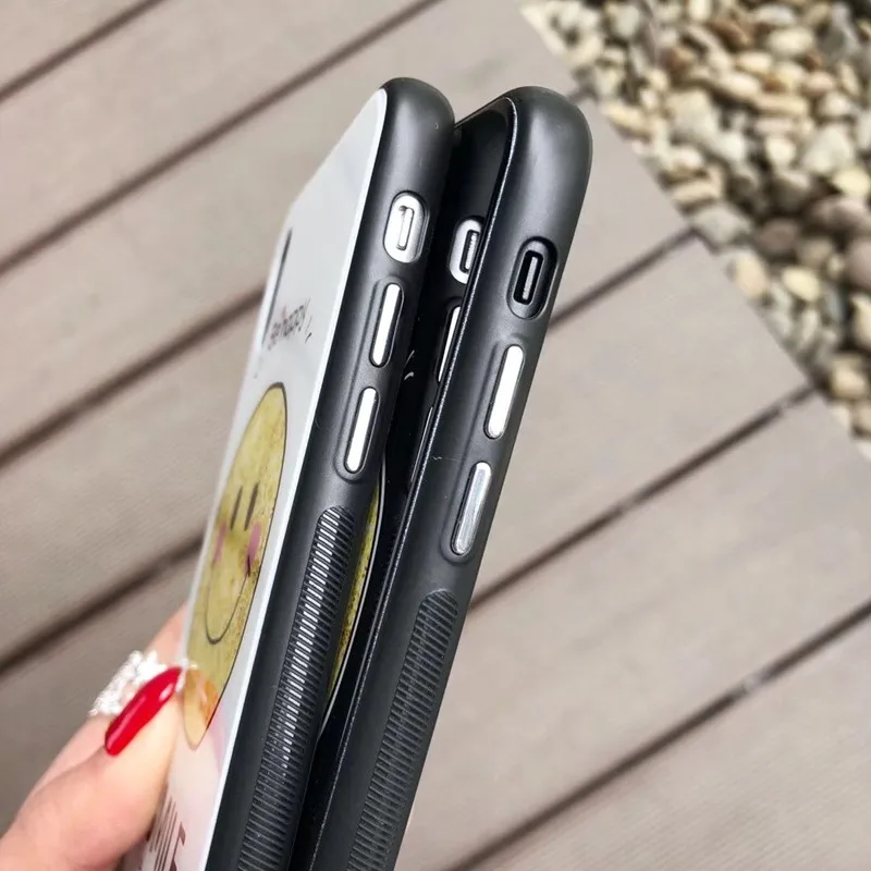 High Quality Blue-Ray Tempered Glass Phone Case For iPhone 8 7 6 6s Plus X XS Max XR Cute Cartoon Smile Face Clear Cover |