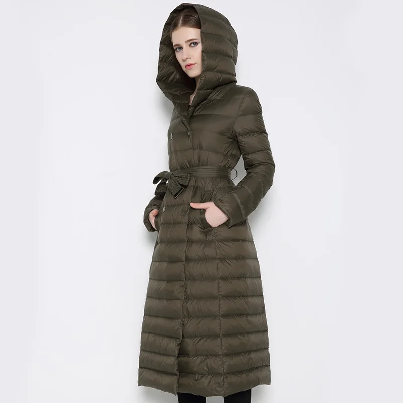 Extra long down jacket female 2016 European brand plus size slim fit parkas coat winter warm thin down coats XXXL overcoat girls