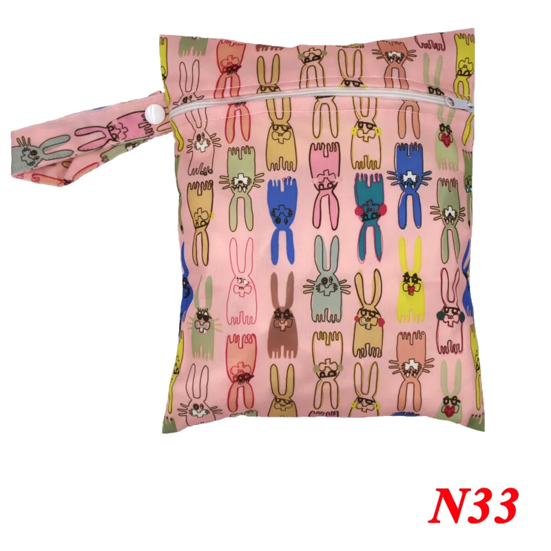 N33 Pororo, 20*25 см, один карман, Детская влажная сумка, модный подгузник с принтами, водонепроницаемая сумка, многоразовые детские подгузники, сумки с ручками для мокрого плавания - Цвет: N33