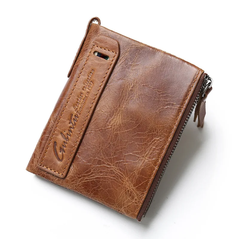 Retro Genuine Leather New RFID Mens Coin Purse Crazy Horse Double Zipper Wallet | Багаж и сумки