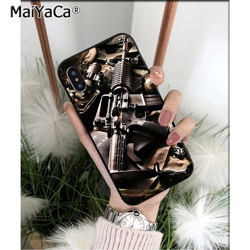 MaiYaCa Guns AK47 M4A1 Силиконовый ТПУ мягкий черный чехол для телефона Apple iPhone 8 7 6 6S Plus X XS MAX