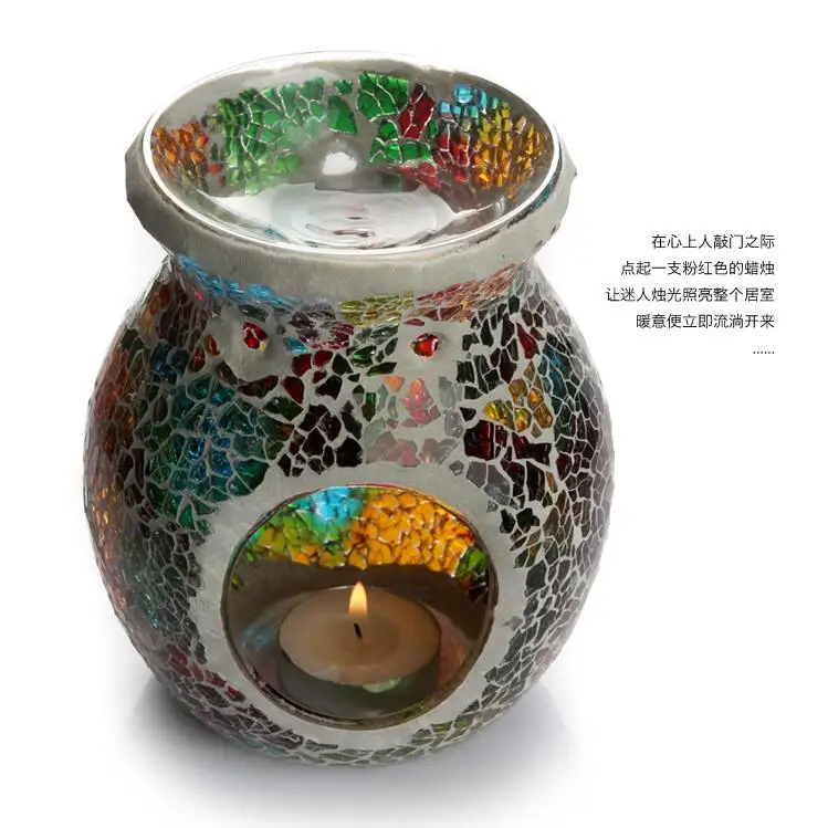 1 шт. мозаичная стеклянная Свеча держатель благовония горелка масляная лампа