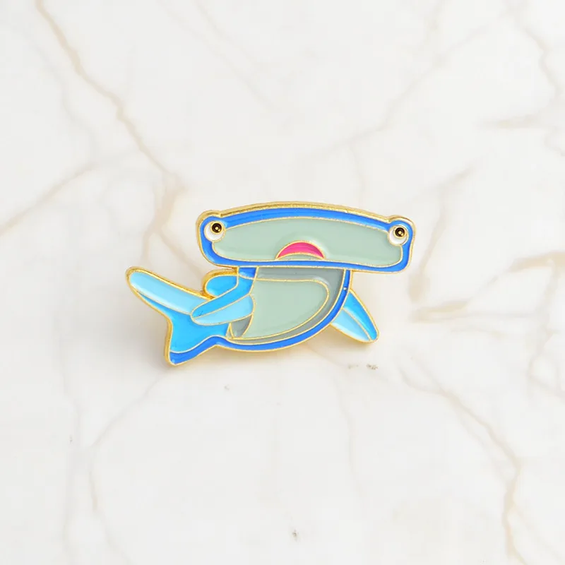 hammerhead shark Qihe ювелирные изделия море cuties pin Китовая акула Нарвала Осьминог рыбы фугу твердым эмалиевым покрытием контактный штырь отворотом броши значки для визиток - Окраска металла: hammerhead shark