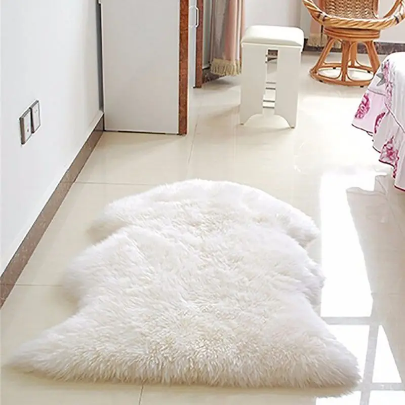 

Plush Soft Sheepskin Bedroom Carpets Imitation Wool Pads Long Hair Bedside Mat Sofa Cushion White Rugs Living Room Fur Carpet