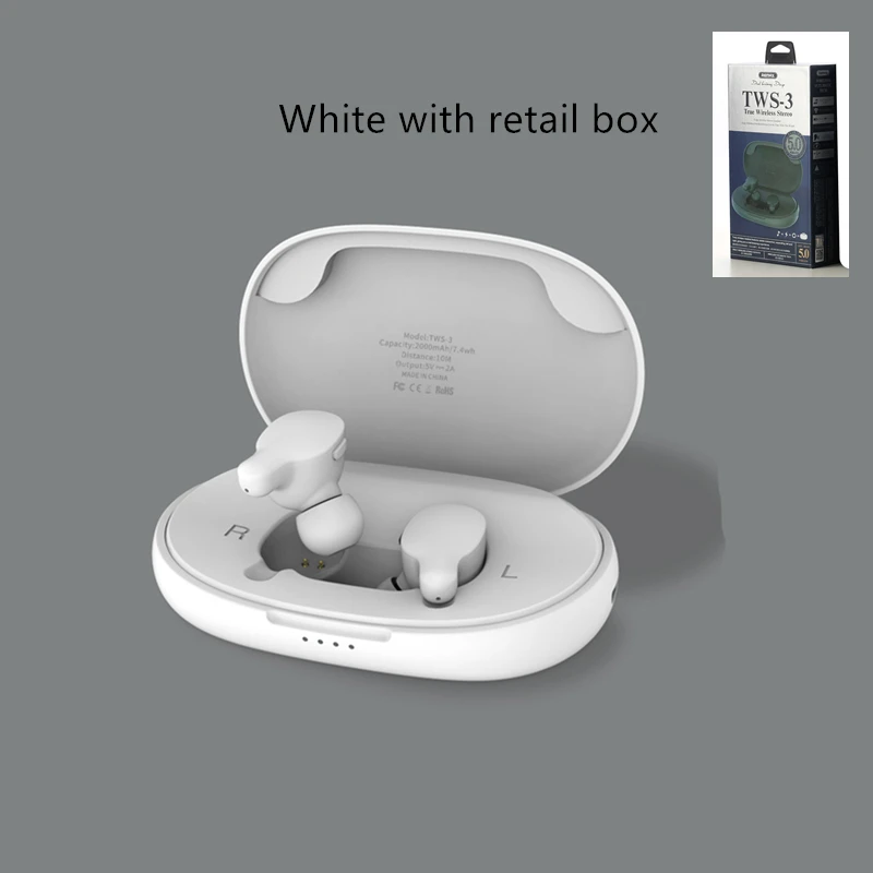 Remax TWS-3, беспроводная гарнитура, Bluetooth, наушники, наушники-близнецы, наушники с зарядным устройством, 2000 мА/ч, внешний аккумулятор для телефона - Цвет: white with retailbox