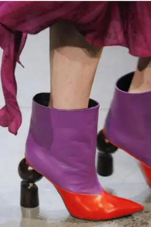 Botas Mujer; женские ботильоны на необычном высоком каблуке в западном стиле; цвет золотой, белый; Байкерская обувь из натуральной кожи с острым носком в стиле панк; - Цвет: as picture