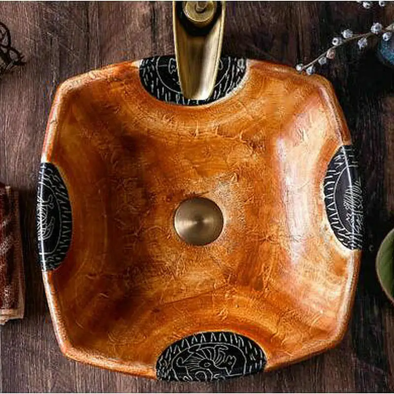 Примитивный камень ручной работы как фарфоровая квадратная столешница раковина