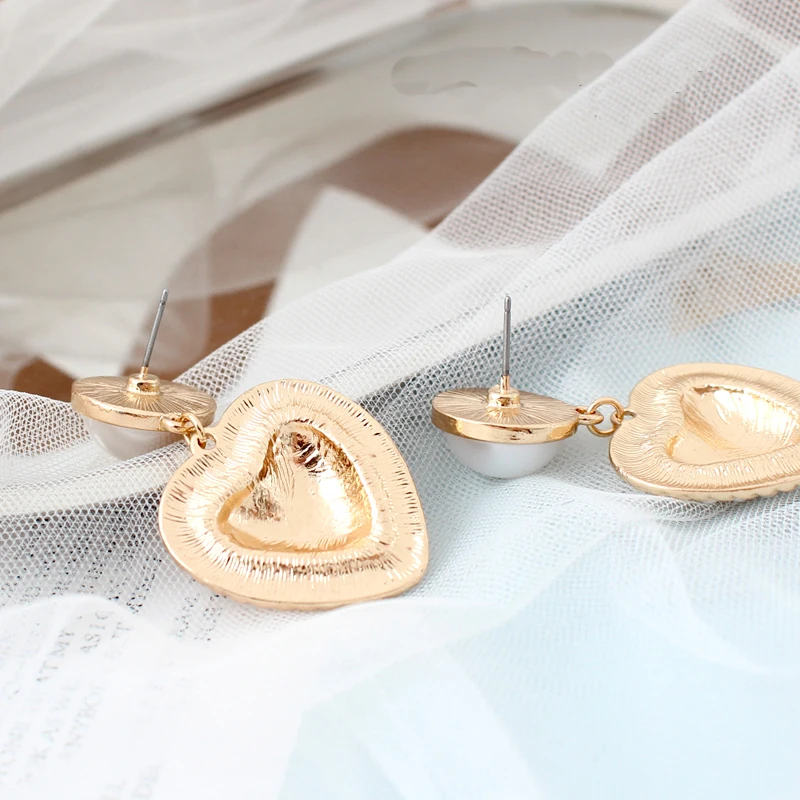 Женские винтажные серьги подвески с искусственным жемчугом и сердцем элегантные