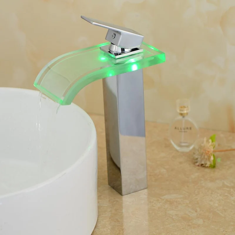 Стеклянный смеситель для умывальника с водопадом Robinet Salle De Bain ванной со