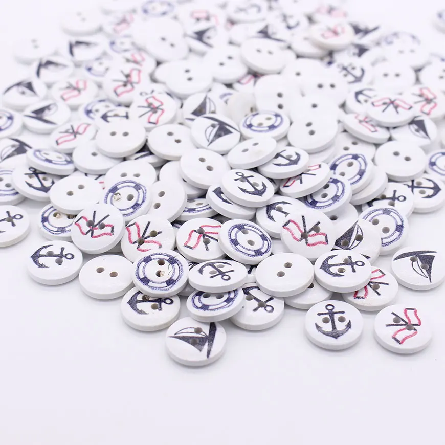 50 шт. 15 мм черный белый якорь/руль/корабль роспись древесины швейные пуговицы