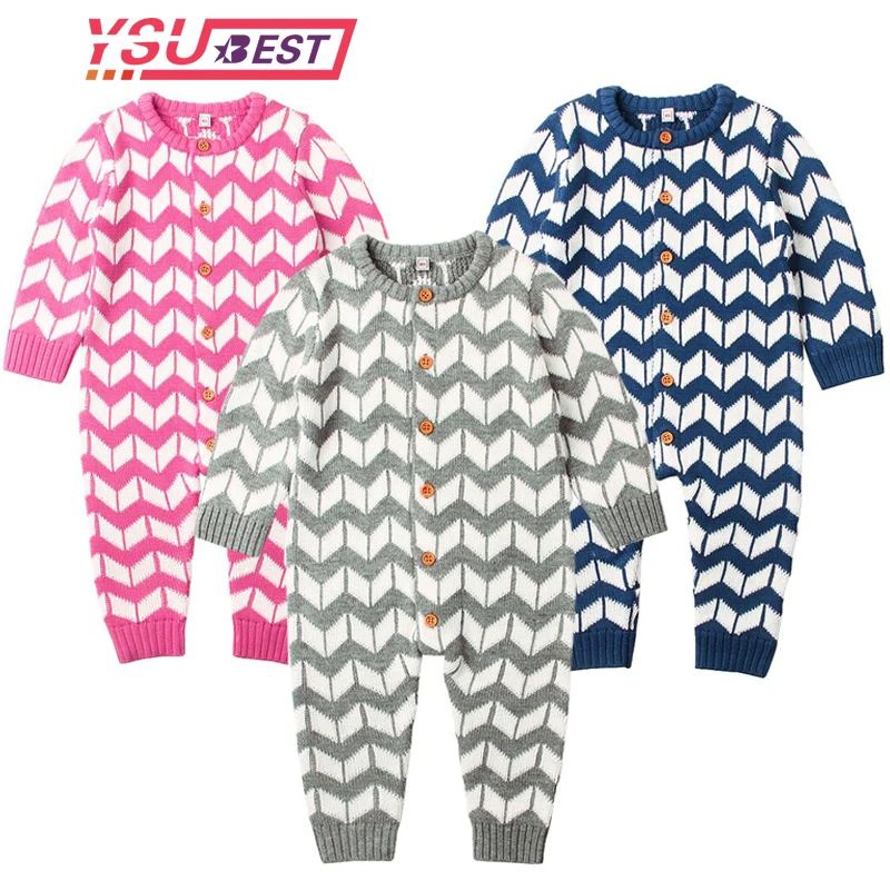 

2019 Newborns Baby Boy Girl Rompers Stripe Knitted Infant Jumpsuits 0-24M Toddler Long Sleeve Overalls Children Outfits Clothes