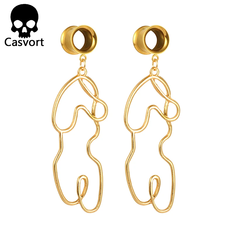 gold Casvort ювелирные изделия для пирсинга, ушные датчики, пробки, туннели из нержавеющей стали, висячие серьги, расширитель, модные ювелирные изделия для подарка - Окраска металла: gold