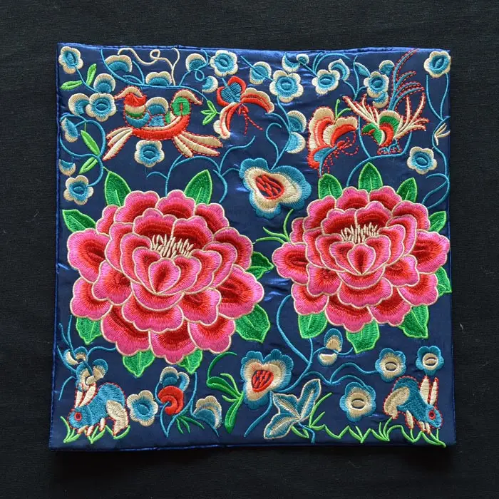 Китайская характеристика, Национальная вышивка, пион, 26*26 см, для поделок, патч, сумка, пальто, коврик для мыши, украшения - Цвет: E