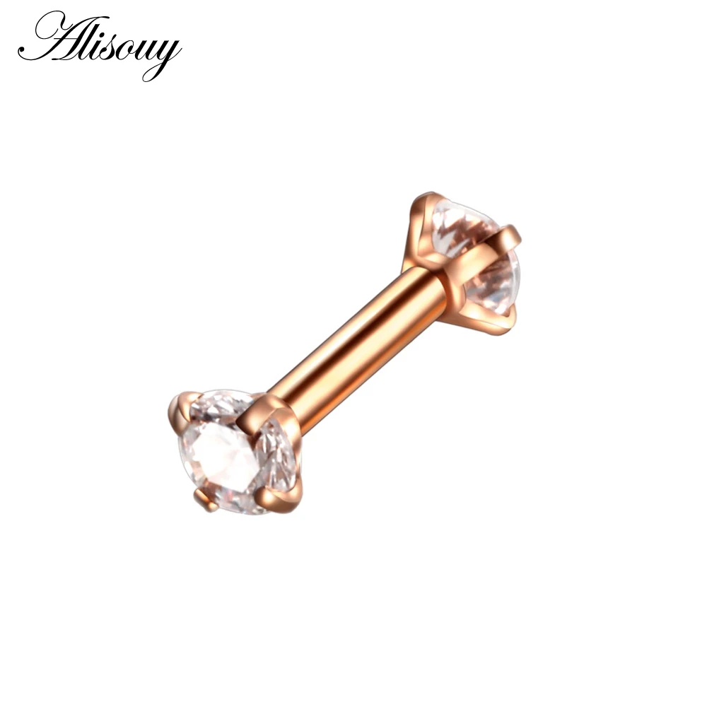 Rose Gold Clear CZ Alisouy 1 шт. хирургическая сталь ювелирные изделия для бровей двойной драгоценный камень циркон Изогнутое Кольцо пирсинг бровей Штанга ювелирные изделия для пирсинга тела Bijoux - Окраска металла: Rose Gold Clear CZ