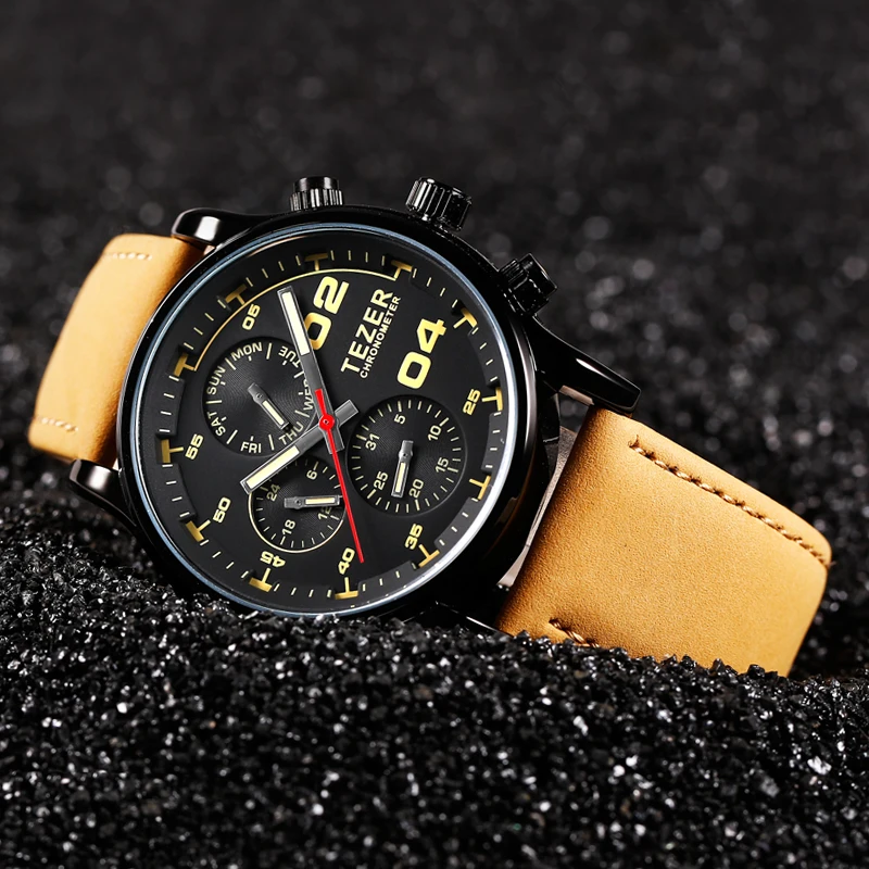 Лучший бренд класса люкс мужские часы TEZER натуральная кожа многофункциональный