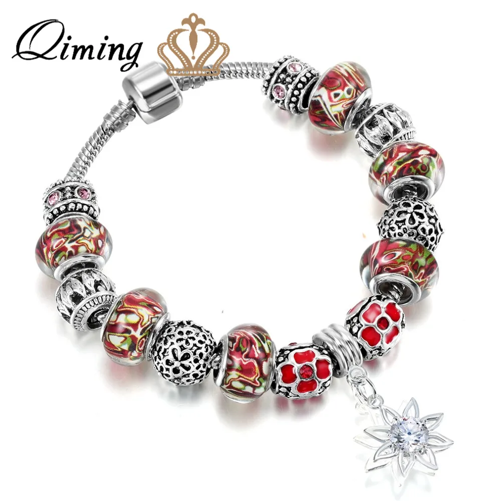 QIMING 2018 новый каменный красный браслет для женщин Пластиковые Модные