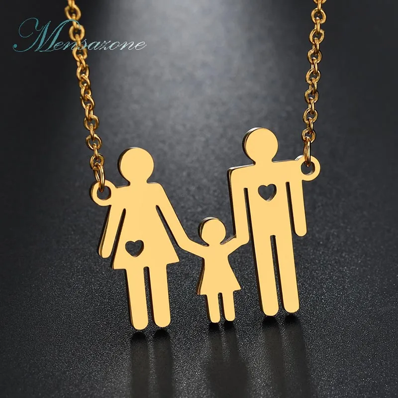 MENSAZONE Семья Jewelry Нержавеющая сталь Mama Girl Dad Цепочки и Ожерелья Любовь родителей