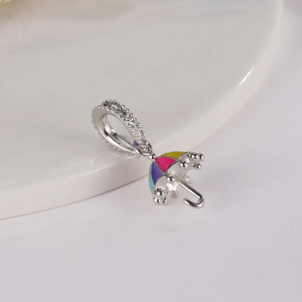 5 шт Новый посеребренный металлический эмалевый Радужный Зонт Подвеска Шарм для