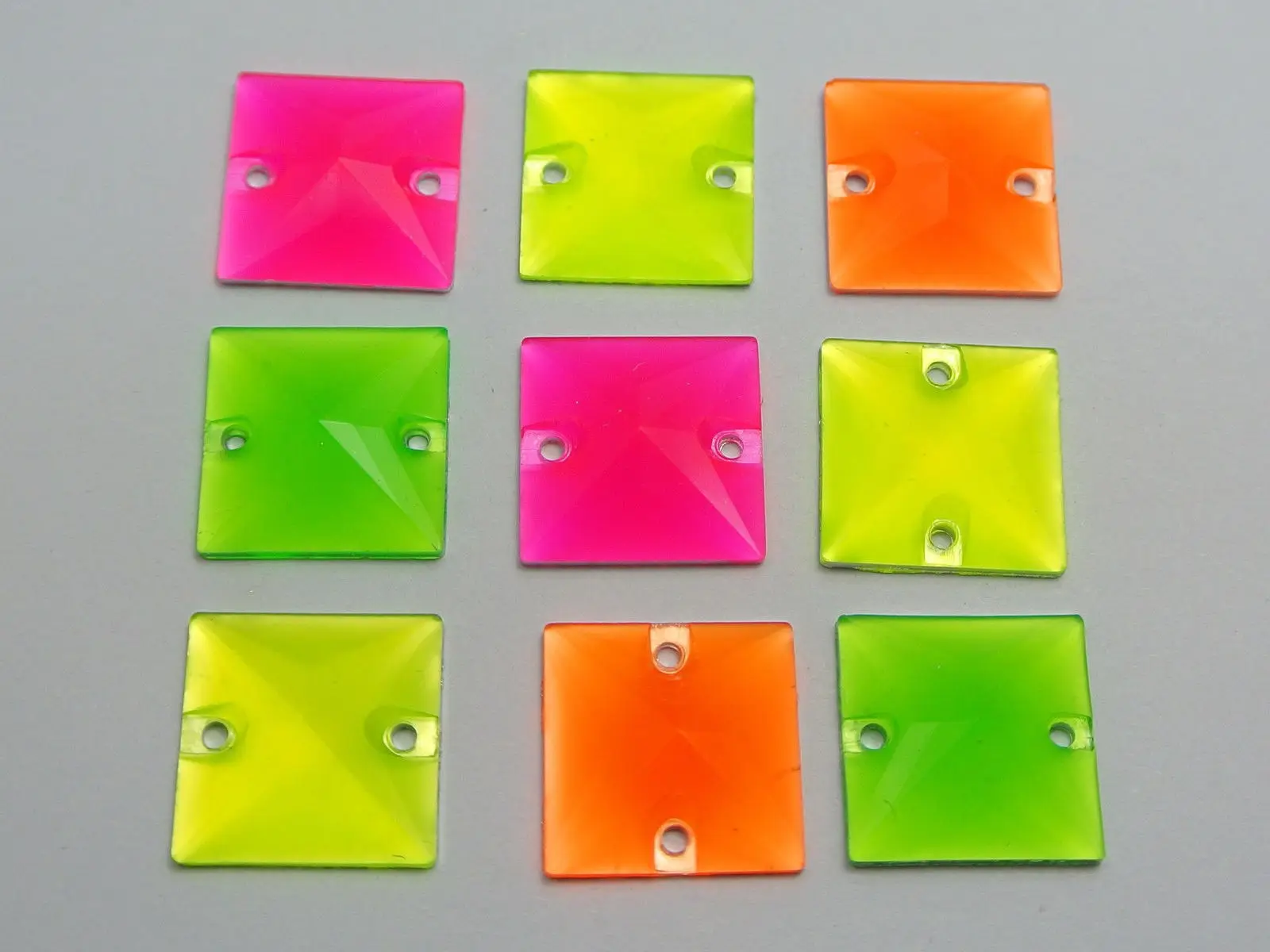 

250 Neon Color Flatback Acrylic Square Sewing Rhinestone 14X14mm Sew on beads