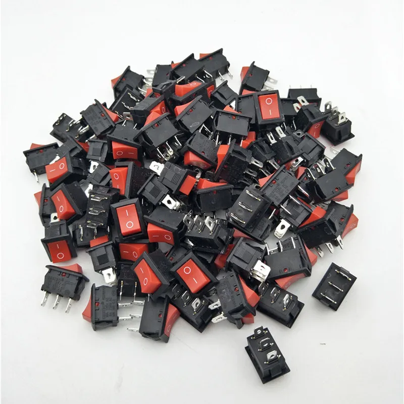 

100 шт./лот KCD1-101 2 положения ВКЛ-ВЫКЛ 3-контактный кулисный переключатель 21x15 мм панель медные ножки 6A 250 В 10A 125 В красный черный