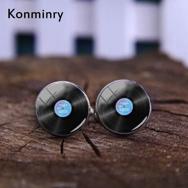 Классические запонки Konminry с виниловыми пластинами DJ для мужчин ретро музыкой
