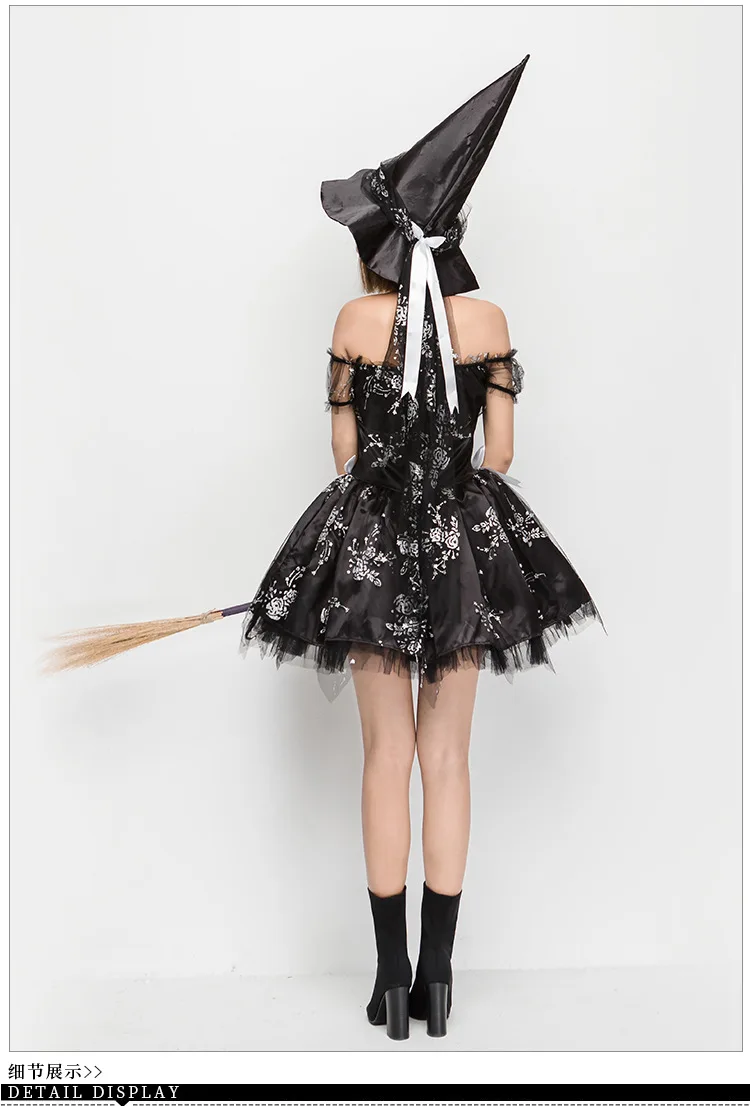 Женский костюм ведьмы карнавальный в готическом стиле с пышной юбкой цветочным