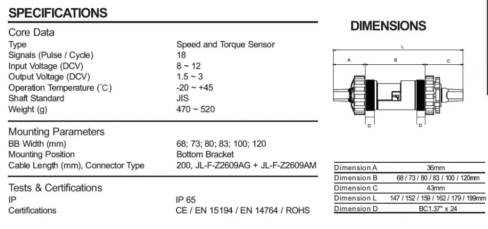 middle wiring torque sensor transducer standard bottom bracket BB68-120MM motor assisted bicycle intelligent bike MTB diy part