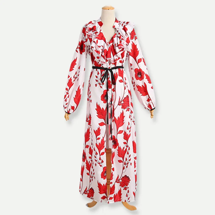 Женская Длинная Блузка Boho с цветочным принтом свободная оборками кимоно