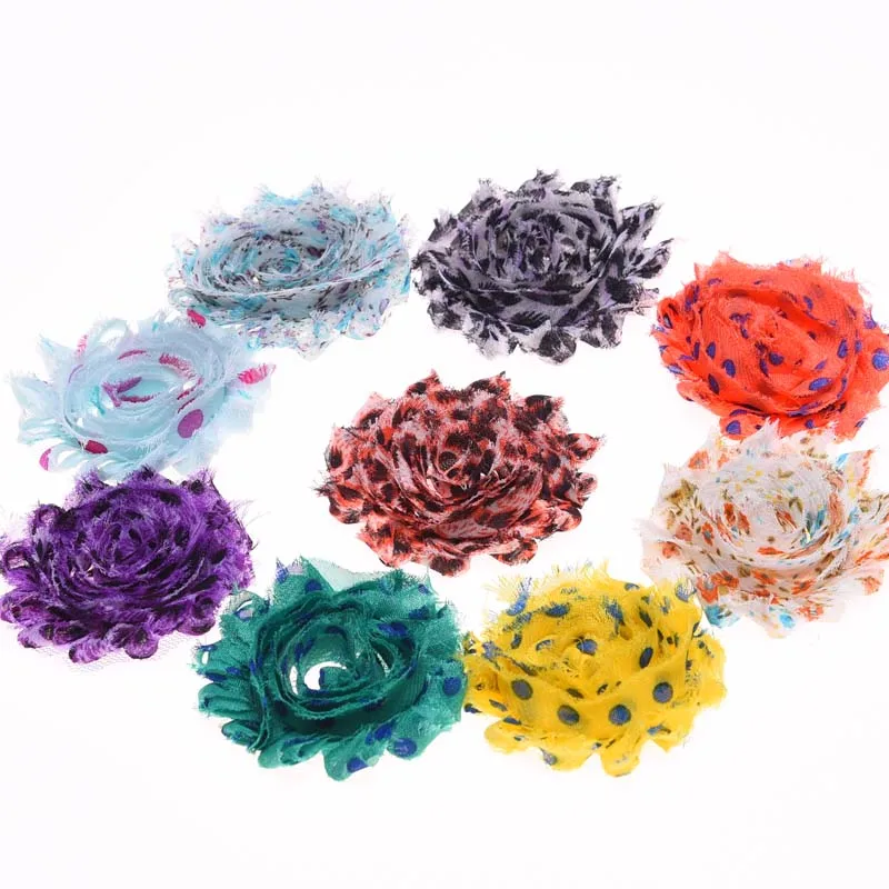 9 шт потертые шифоновые шикарные цветы зебра печать цветок без заколки для волос