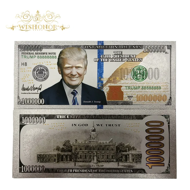 10 шт./лот серебряные банкноты сша трамп 1 миллион долларов в 24K позолоченные