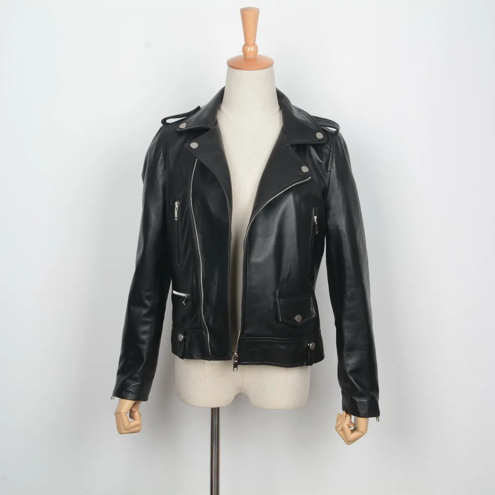 Black Jancoco Max, новинка, популярные Короткие куртки, женские пальто из натуральной кожи, с карманами, женская мода, весна, осень, зима, S5001 - Цвет: Black