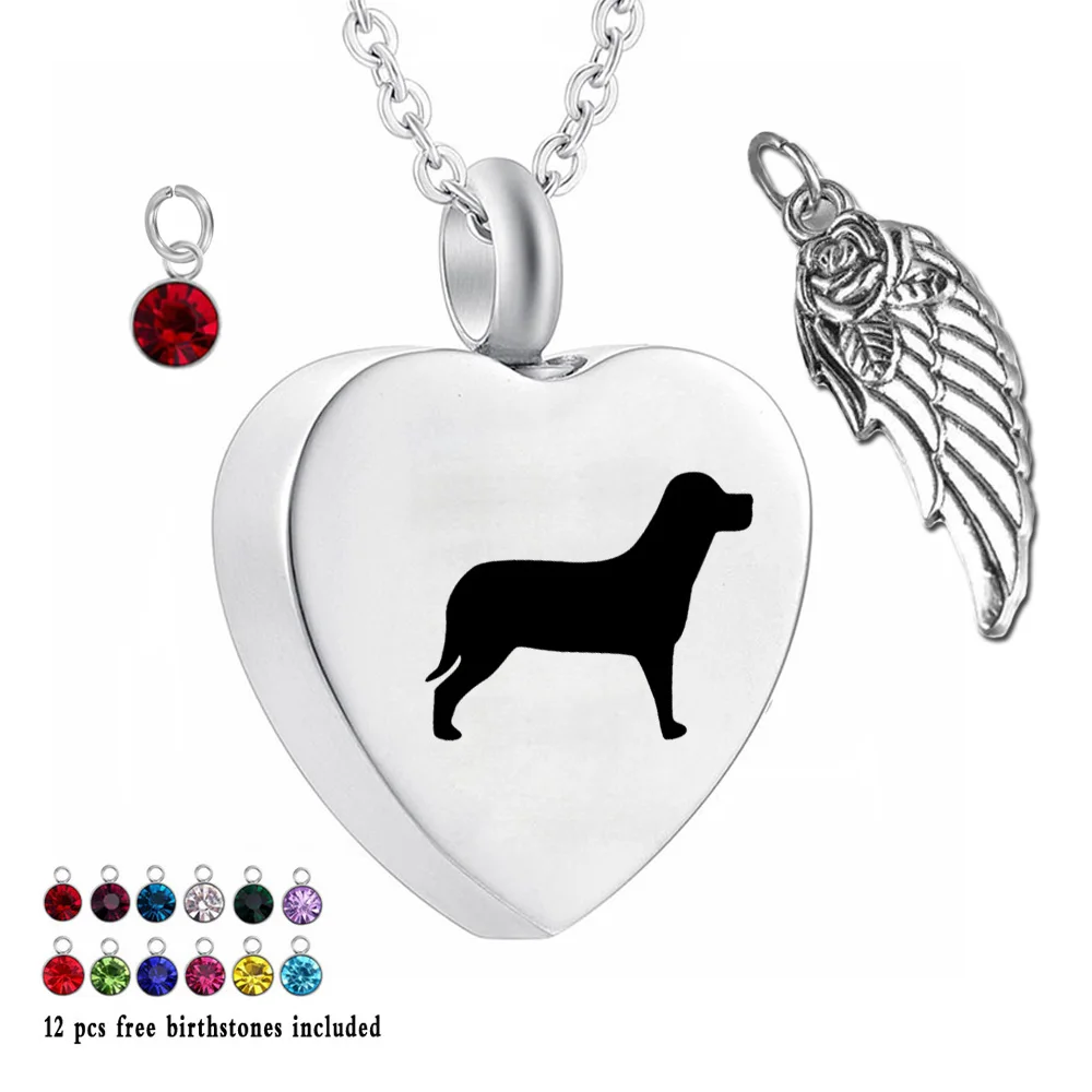 

Pet Dog 12 Piece Birthstone Crystal Urn Necklace Heart Memorial Keepsake Pendant Ash Cremation Jewelry for Ashes