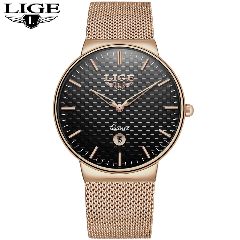 Mens Watches Top Brand Luxury LIGE Waterproof Ultra Thin Date Clock Male Steel Strap Casual Quartz Watch Men Sports Wrist | Наручные часы