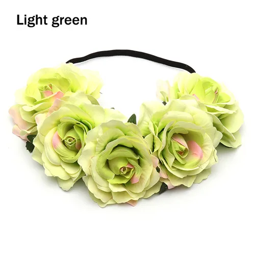 Light green HOOH женский свадебный цветок корона ободки Девушки Бохо повязка на голову для невесты аксессуары, ленты для волос лента бант Венок повязка на голову - Цвет: Light green