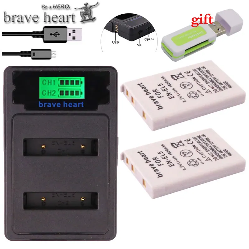 charger and 2battery Аккумулятор bateria EN-EL5 ENEL5 En El5+ двойное зарядное устройство для камеры Nikon Coolpix P80 P90 P100 P500 P510 P520 аксессуары для камеры - Цвет: charger and 2battery