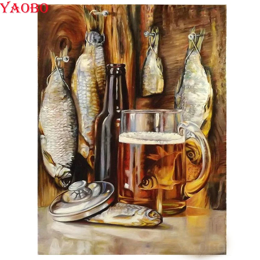 Полная квадратная/круглая Алмазная вышивка рисунок рыбок и чашек бисер крестом