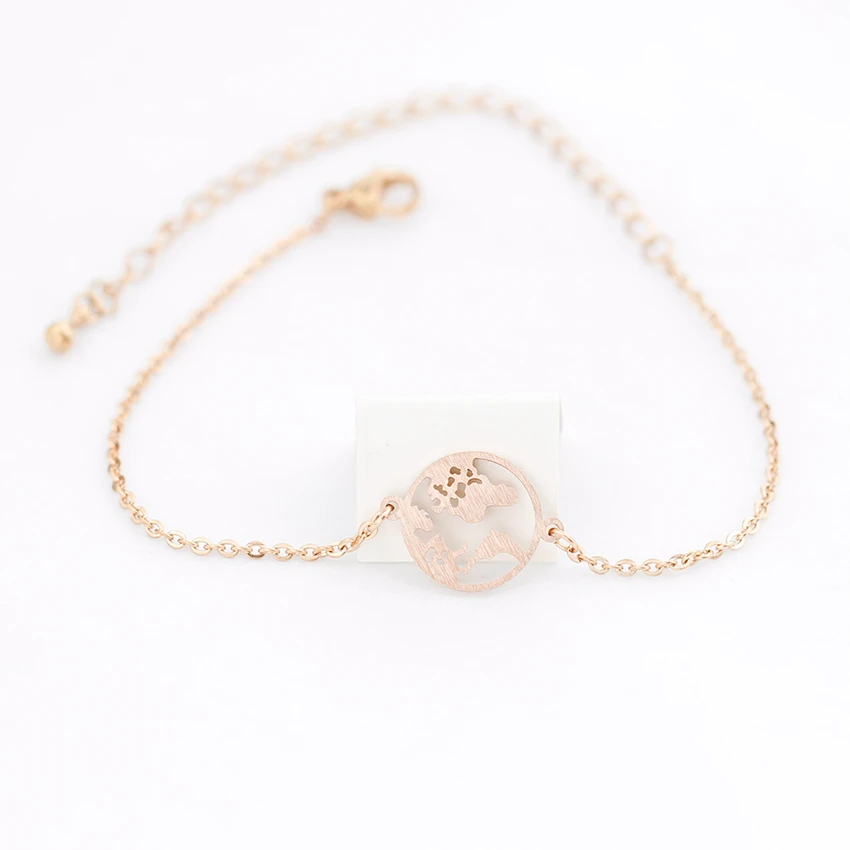 Уникальный карта мира браслеты из нержавеющей стали для женщин Золотой Цвет руки