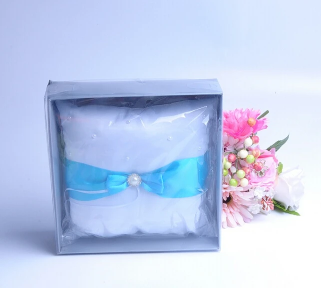 Белая Квадратная жемчужная бантик атласная лента свадебное кольцо подушку для