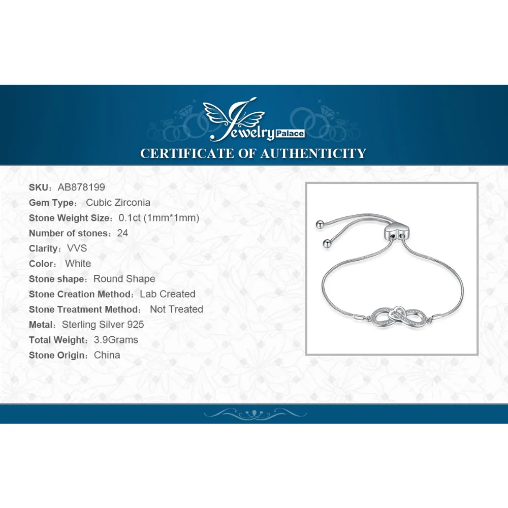 JewelryPalace бесконечность сердце 0.1ct кубический цирконий регулируемый браслет