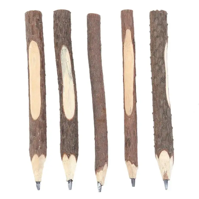 

5Pcs Retro Vintage Wooden Branch Pencil Natural Wood Ecological Bark Pencil Stationery Office School Supplies