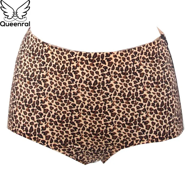 Queenral Большие размеры M L XL XXL XXXL Трусы бесшовное нижнее белье, трусы, нижнее белье Для женщин белье сексуальное Высокая Талия леопардового цвета из хлопка; нижнее бельё