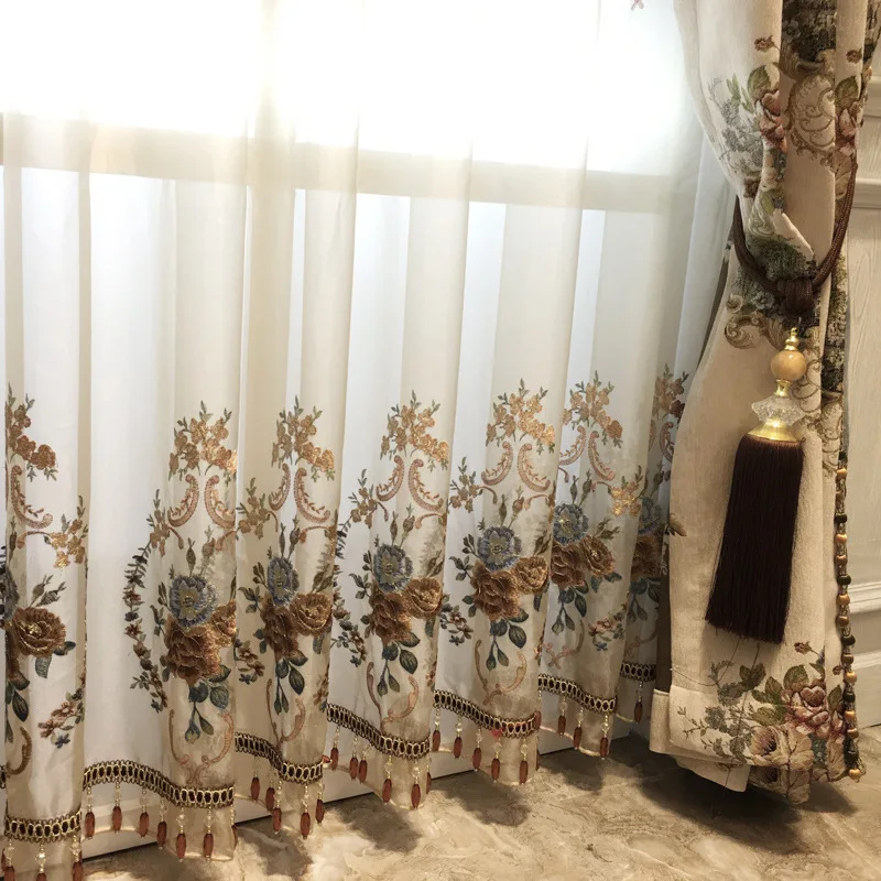 Европейские жаккардовые шенилловые занавески с вышивкой для гостиной спальни