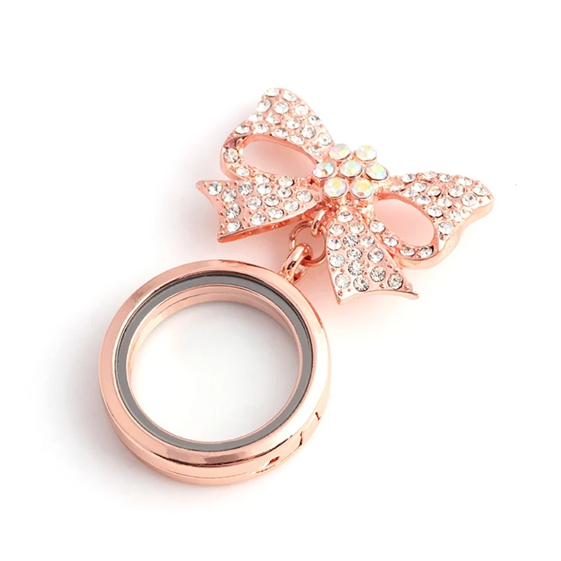3PCS Rhinestone Flower Bowtie Round Glass Brooches Living Memory Lockets Fit DIY Floating Charms Pendant Jewelry | Украшения и