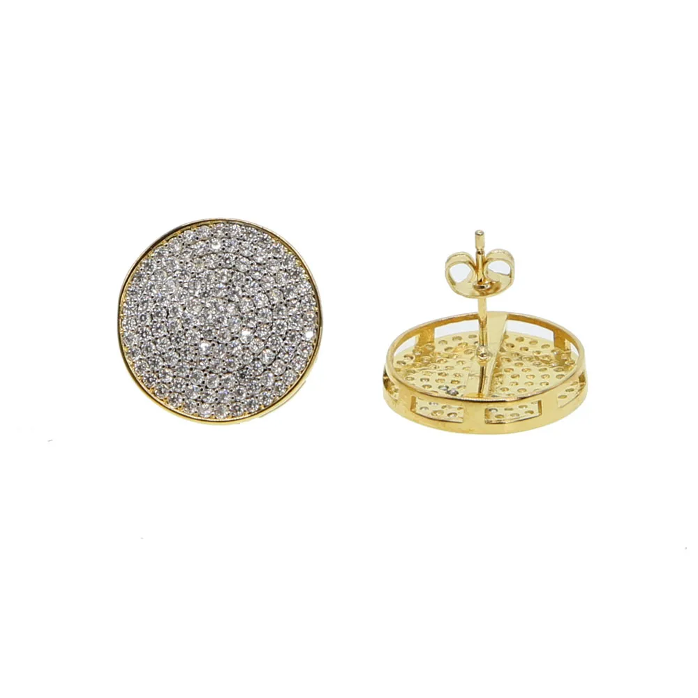 

2018 new fashion earring big round disco with micro pave AAA clear cubic zirconia men boy girl hip hop bling big earrings